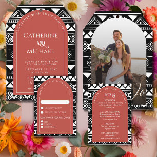 Modern Boho Muster Wedding Arch Coral Weinetikett