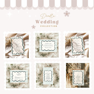 Retro Doodle Wavy Frame Wedding RSVP Karte