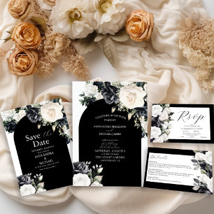 Elegante Schwarz-Weiß-Blütenhochzeit RSVP Karte