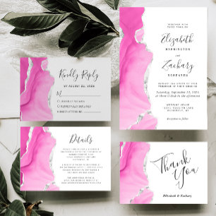 Moderne Pinke Silber-Achat-Hochzeit Einladung