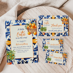 Italienische Blauer Tile Süsse Orange Citrus Baby  Einladung