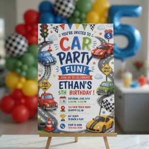 Auto-Party-Spaß-Rennwagen-Geburtstag-Kinder-Rennpa Runder Aufkleber