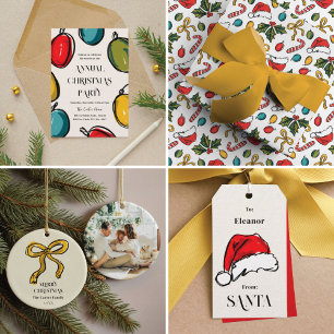 Farbenfrohe, handgezeichnete Weihnachtsbilder Geschenkpapier