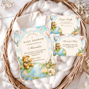 Skurriler Teddybär-Reise-Baby-Party Einladung