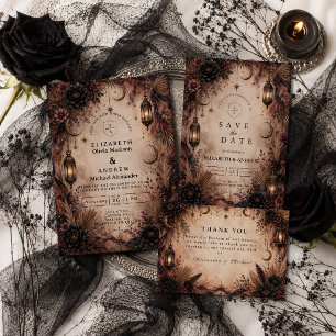 Elegante Boho-Goth-Hochzeit Dankeskarte