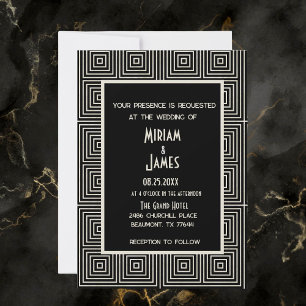 Black & Gold Art Deco Save the Date Inspiriert Folieneinladung