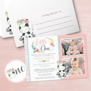 Babykuh Erste Geburtstagsflorale Kalb FotoCollage Einladung