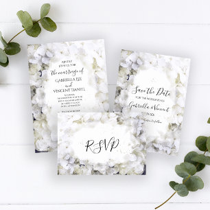 White Hydrangea Blume Wassercolor Wedding RSVP Karte