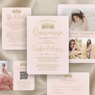 Einfach elegant Quinceañera 3 Foto Rosa Rosa Einladung
