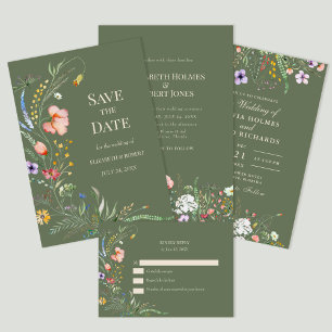 Sage Green Watercolor Wildblume Meadow Wedding Einladung