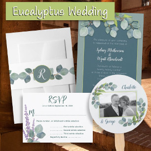 Einfache Zeremonie Eukalyptus-Blätter Hochzeit Einladung