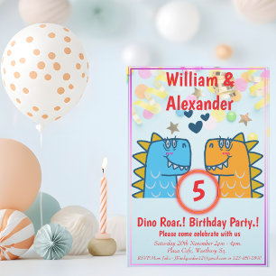 Twins Dino Roar Birthday Party Einladung