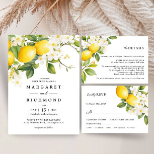 Elegante mediterrane Lemon Hochzeit Detail Begleitkarte