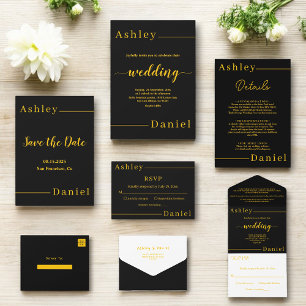 Moderne einfache schwarze und goldene elegante sch all in one einladung