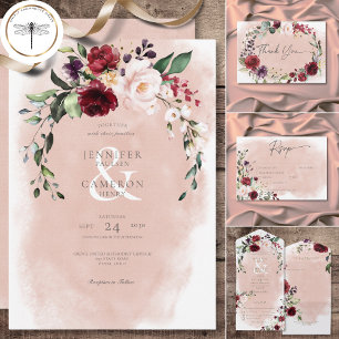 Rustikales Burgundy & Blush Pink Roses Wedding Save The Date