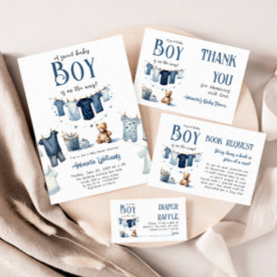 Boho Clothesline Blue Sweet Boy Baby Dusche Einladung