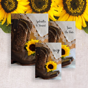 Country Sunflower and Lace Western Wedding RSVP
