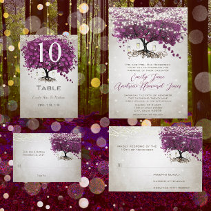 Dark Sangria Herz Leaf Tree Wedding Einladungen