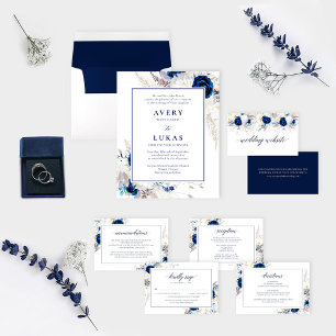 Elegante Blue & White Blume Hochzeit Einladung