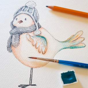Winter Niedlich Sparrow Illustration Runder Aufkleber