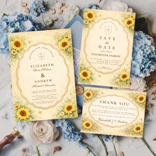 Hochzeit im Vintage-Sonnenblumengarten Dankeskarte