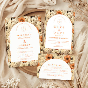 Elegante herbstliche botanische Hochzeit Dankeskarte