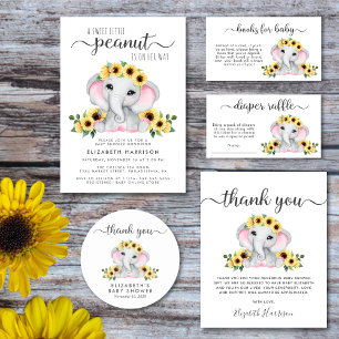 Elephant Sunflowers Pink Watercolor Babydusche Einladung