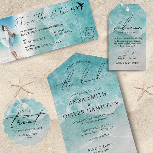 Ocean Boarding Pass Hochzeit in Urlaubsort QR-Code Einladung