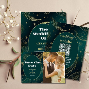 FotoEmerald Green Gold Celestial Wedding Save The Date