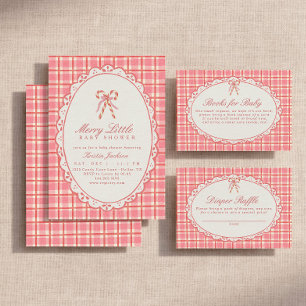 Fröhliche kleine Babyparty Rosa und rote Zuckersta Einladung