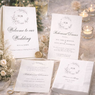 Klassischer Blumenkranz-Monogramm-Hochzeit Weinetikett