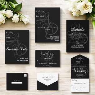 Minimale Schwarz-Weiß-Monogramm-Elegante Hochzeit RSVP Karte