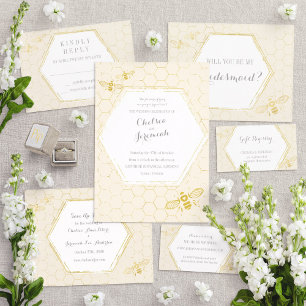 Honey Bee Cream Gold Custom Wedding Einladung