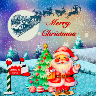 Frohe Weihnachten, Schlitten, Rentier, Schneeflock Postkarte