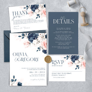 Hochzeitsfeier in Navy Blue und Blush Pink RSVP Karte
