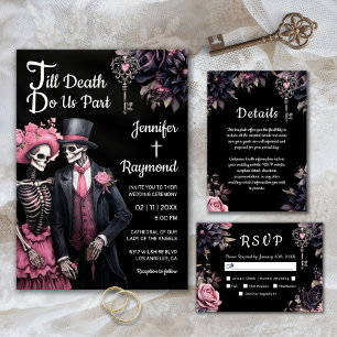 Bis der Tod uns Teil macht   Skeletts Gothic Weddi Einladung