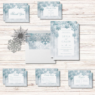 Dusty Blue Snowflake Moderne Hochzeit Dankeskarte