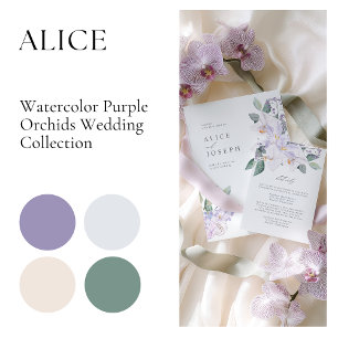 Elegant Purple Watercolor Flowers & Green Wedding