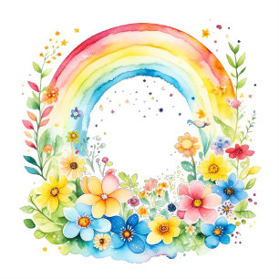 Aquarellbogen und Blume Es ist ein Mädchen Quadratischer Aufkleber