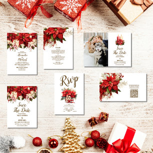 Foto Rustic Poinsettia Weihnachtsfeier Save The Date