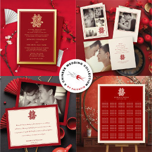 Floral Double Happiness Chinesische Hochzeitsempfa Einladung