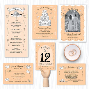 Doodle Sketch Funky Wedding Menu Menükarte