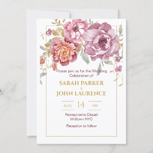 Elegante RSVP-Karte für Blumen und Gold