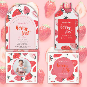 Berry First Strawberry Fairy 1. Geburtstag Party Einladung
