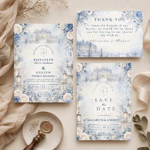 Zeitlos blaue Winterhochzeit RSVP Karte