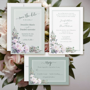 Peony Garden Sage Green Wedding Einladung