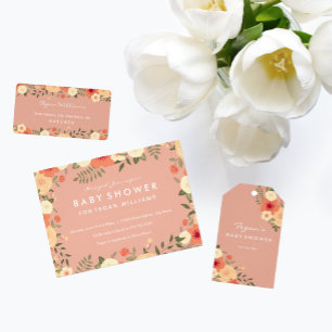 Moderne Peach Floral Baby Dusche Einladung