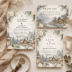Verzaubernde Bergwinterhochzeit Dankeskarte