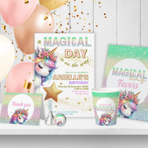 Glitzer Regenbogen Einhorngeburtstag Einladung