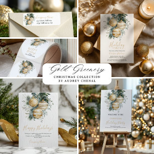 Elegante Schicke Goldene Christbaumkugeln Grüne We Einladung